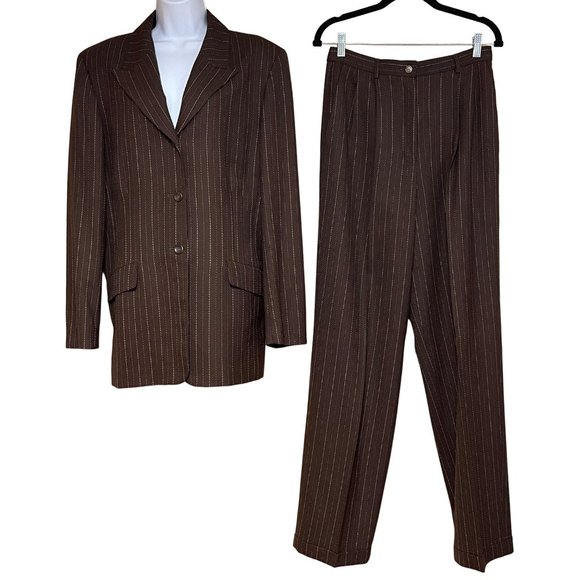 Pendleton Pants - Pendleton Women's Wool Pant Suit Brown Pinstripe Size 10-12